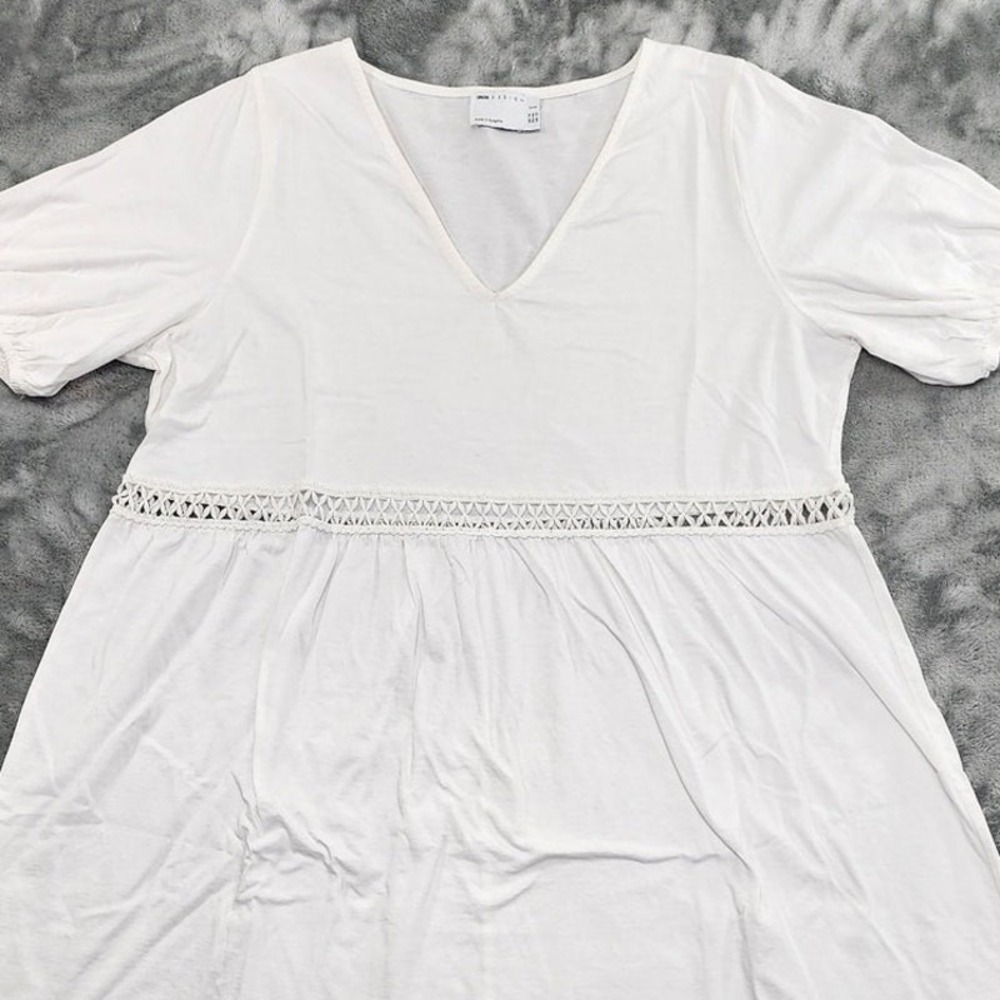 ASOS Curve Dress Womens 12 White Crochet Trim Cotton V-Neck Short‎ Sleeve Midi - Picture 2 of 10